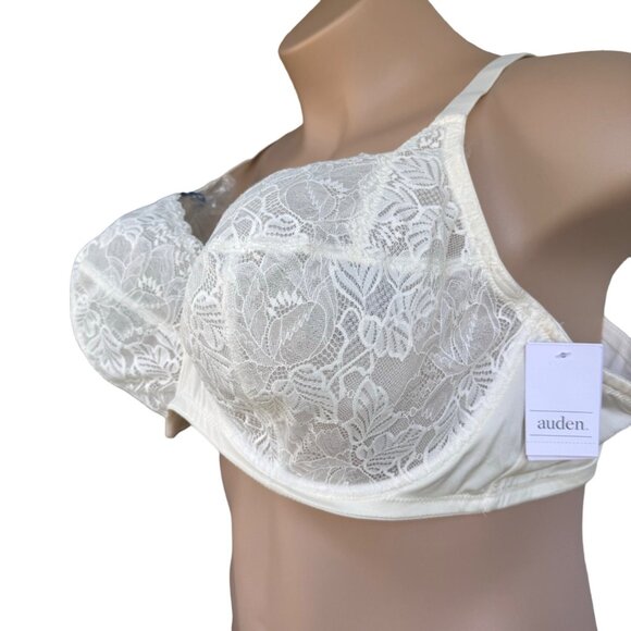 Unlined Full Coverage Underwire Bra 46DD Adjustable Straps Lace White Auden - Picture 6 of 16
